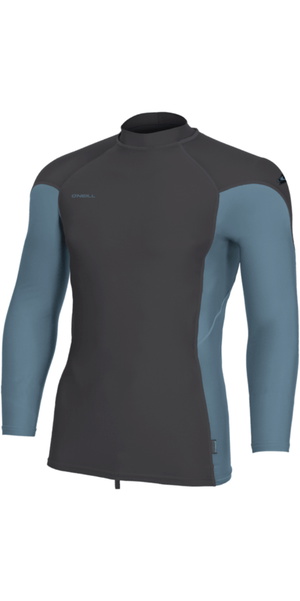2026 O'Neill Mens Hyperfreak Skins Long Sleeve Rash Vest 5691 - Tempered Steel / Blue Fusion
